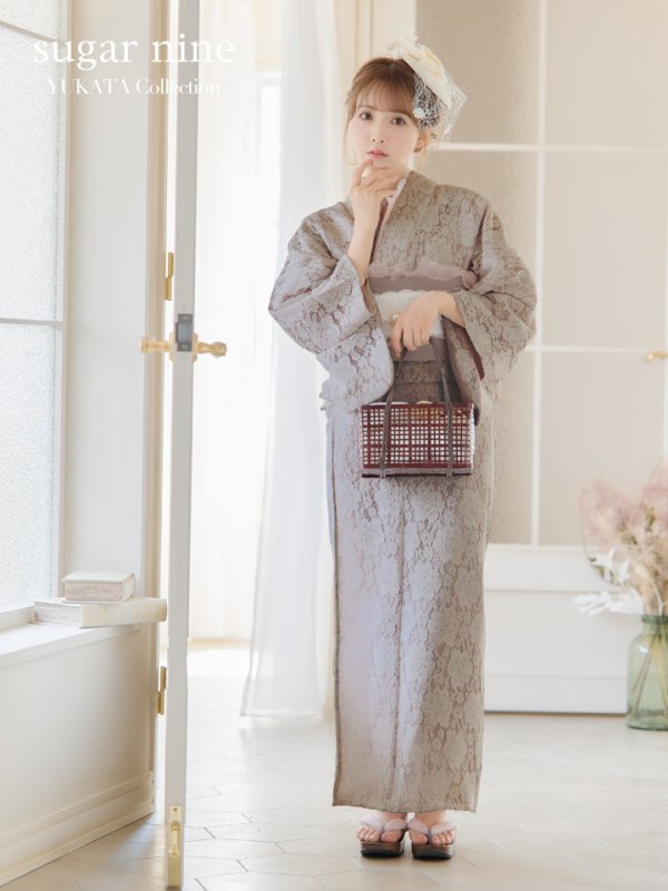 画像3: 【即日発送】【浴衣セール】【浴衣】ベージュ×フラワーレース浴衣 【浴衣３点セット 浴衣/帯/下駄】[YMT]