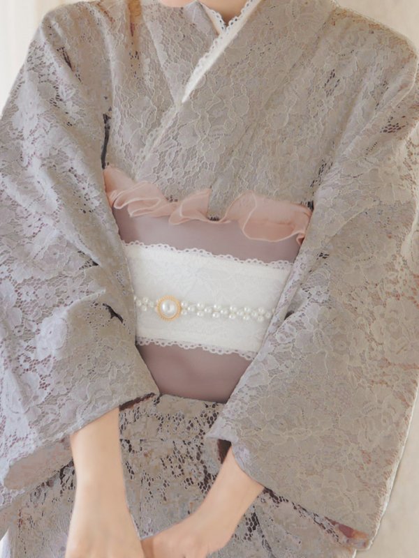 画像4: 【即日発送】【浴衣セール】【浴衣】ベージュ×フラワーレース浴衣 【浴衣３点セット 浴衣/帯/下駄】[YMT]