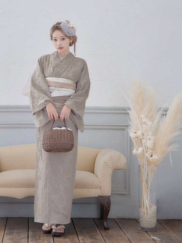 画像10: 【即日発送】【浴衣セール】【浴衣】ベージュ×フラワーレース浴衣 【浴衣３点セット 浴衣/帯/下駄】[YMT]