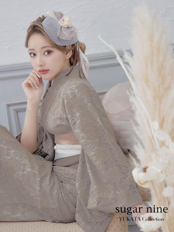 画像2: 【浴衣セール】【浴衣】ベージュ×フラワーレース浴衣（OBI-hira-100-ok-1-BE/ HIMO-900-yn-8-Pearl/ HEKO-800-sb-3-BR/ GETA-02-ok-2-IV）[YMT]