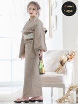 【浴衣セール】【浴衣】ベージュ×フラワーレース浴衣（OBI-hira-100-ok-1-BE/ HIMO-900-yn-8-Pearl/ HEKO-800-sb-3-BR/ GETA-02-ok-2-IV）[YMT]