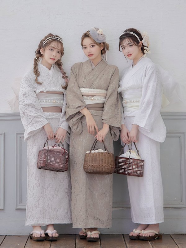 画像12: 【即日発送】【浴衣セール】白レース浴衣 【浴衣３点セット 浴衣/帯/下駄】[YMT]