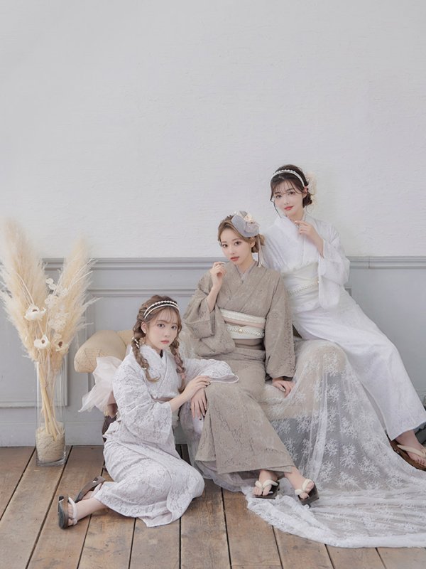 画像13: 【即日発送】【浴衣セール】白レース浴衣 【浴衣３点セット 浴衣/帯/下駄】[YMT]