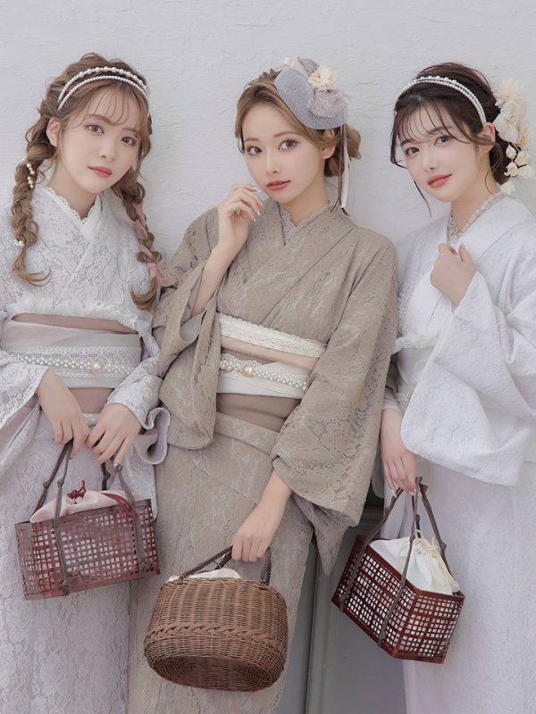 画像14: 【即日発送】【浴衣セール】白レース浴衣 【浴衣３点セット 浴衣/帯/下駄】[YMT]