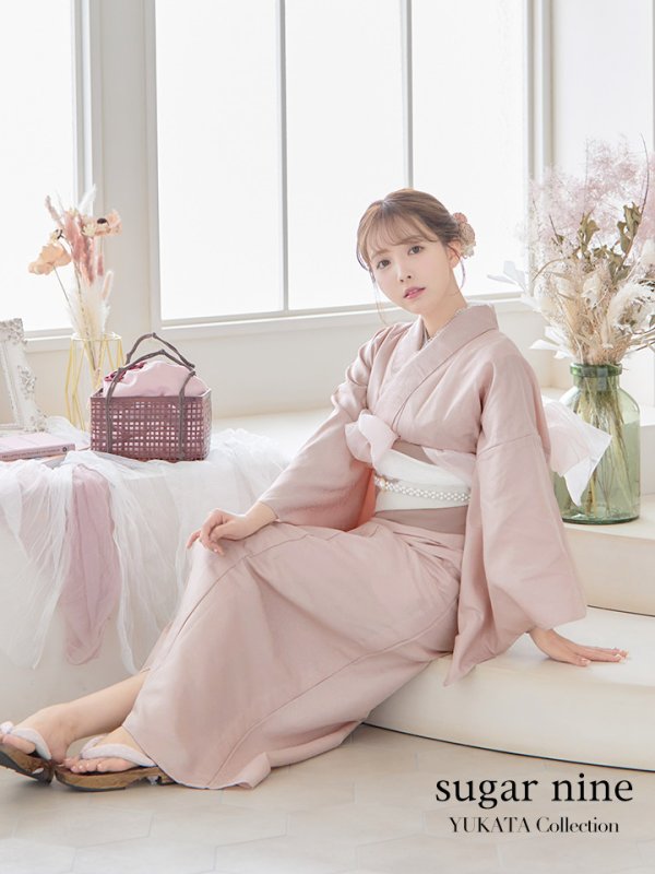画像1: 【即日発送】【浴衣】ピンク無地浴衣（OBI-hira-100-ok-6-PBExW/ HIMO-900-yn-8-Pearl/ HEKO-800-sb-4-P/ GETA-02-ok-5-P）[YMT]