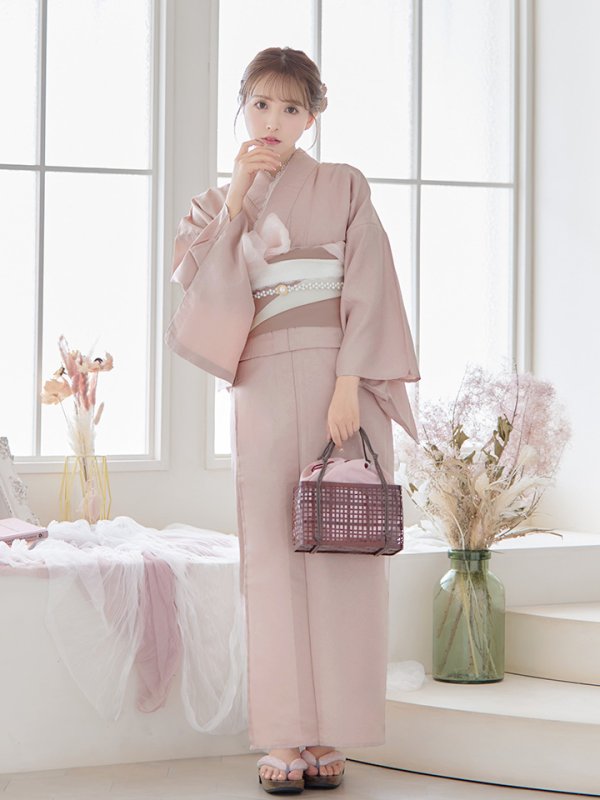 画像4: 【即日発送】【浴衣】ピンク無地浴衣 【浴衣３点セット 浴衣/帯/下駄】[YMT]