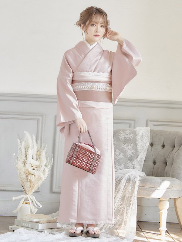 画像4: 【即日発送】【浴衣】ピンク無地浴衣 【浴衣３点セット 浴衣/帯/下駄】[YMT]