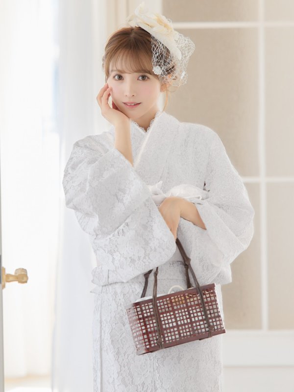 画像8: 【即日発送】【浴衣セール】白レース浴衣 【浴衣３点セット 浴衣/帯/下駄】[YMT]