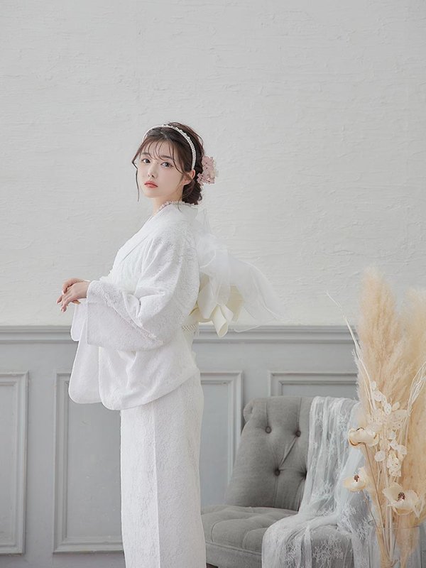 画像10: 【即日発送】【浴衣セール】白レース浴衣 【浴衣３点セット 浴衣/帯/下駄】[YMT]