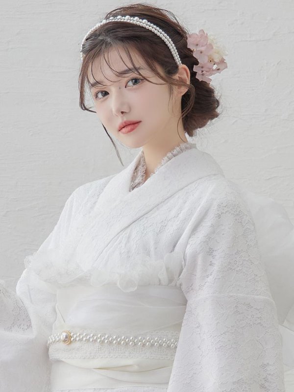 画像6: 【即日発送】【浴衣セール】白レース浴衣 【浴衣３点セット 浴衣/帯/下駄】[YMT]