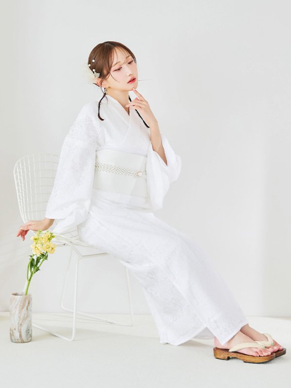 画像10: 【即日発送】【浴衣セール】白レース浴衣 【浴衣３点セット 浴衣/帯/下駄】[YMT]