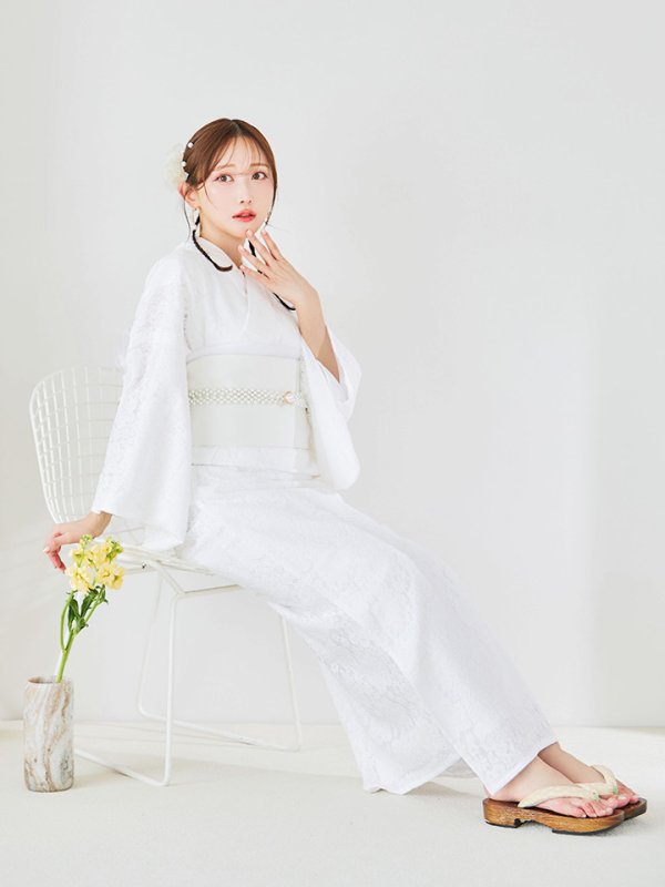 画像13: 【即日発送】【浴衣セール】白レース浴衣 【浴衣３点セット 浴衣/帯/下駄】[YMT]