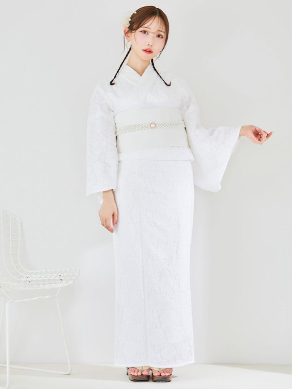 画像4: 【即日発送】【浴衣セール】白レース浴衣 【浴衣３点セット 浴衣/帯/下駄】[YMT]