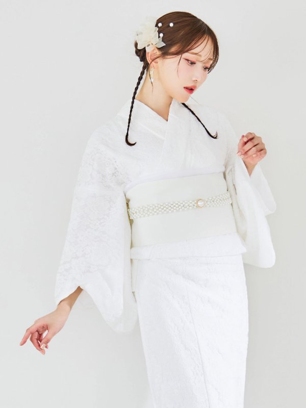 画像5: 【即日発送】【浴衣セール】白レース浴衣 【浴衣３点セット 浴衣/帯/下駄】[YMT]