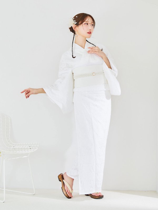 画像6: 【即日発送】【浴衣セール】白レース浴衣 【浴衣３点セット 浴衣/帯/下駄】[YMT]