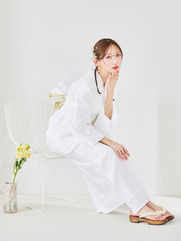 画像7: 【即日発送】【浴衣セール】白レース浴衣 【浴衣３点セット 浴衣/帯/下駄】[YMT]