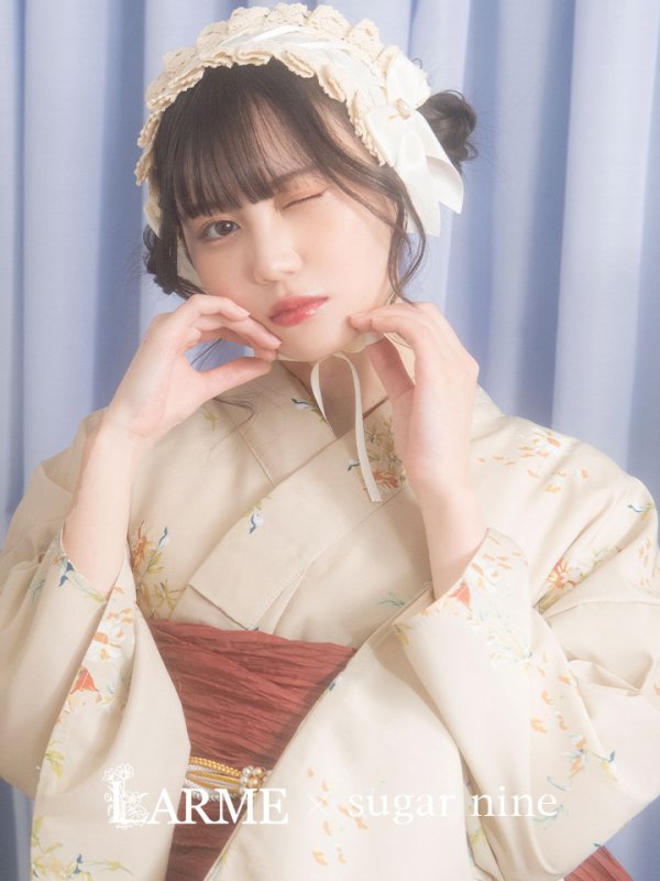 画像3: 【即日発送】【浴衣セール】【浴衣】ベージュ地x小花柄浴衣 【浴衣３点セット 浴衣/帯/下駄】[YMT]