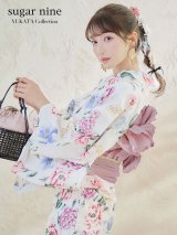 【浴衣】白地×ボタニカル牡丹浴衣 OBI-siwa-200-kj-8-P / HIMO-900-yn-8-P / YA-943-kj-BAKEDP / HEKO-800-sb-1-BAKEDP / GETA-02-ok-7-R [YMT]