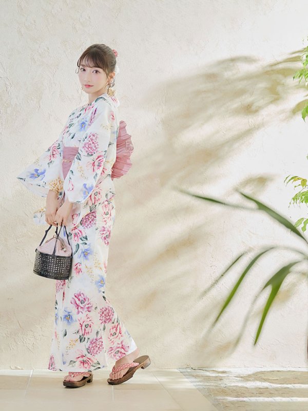 画像14: 【即日発送】【浴衣】白地×ボタニカル牡丹浴衣【浴衣３点セット 浴衣/帯/下駄】[YMT]