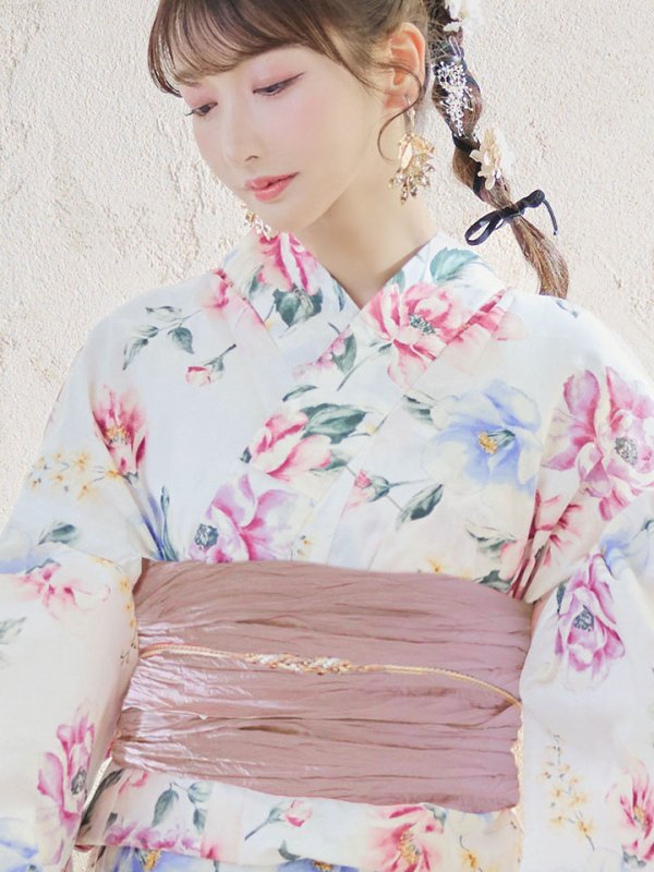 画像6: 【即日発送】【浴衣】白地×ボタニカル牡丹浴衣【浴衣３点セット 浴衣/帯/下駄】[YMT]