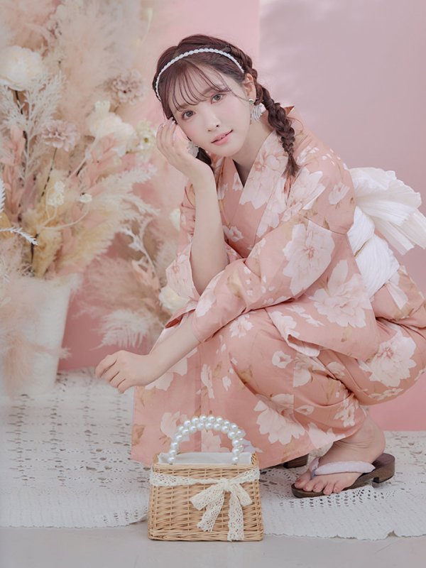 画像13: 【即日発送】【浴衣】くすみピンク地のホワイト牡丹浴衣【浴衣３点セット 浴衣/帯/下駄】[YMT]