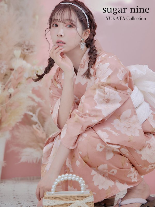 画像4: 【即日発送】【浴衣】くすみピンク地のホワイト牡丹浴衣【浴衣３点セット 浴衣/帯/下駄】[YMT]