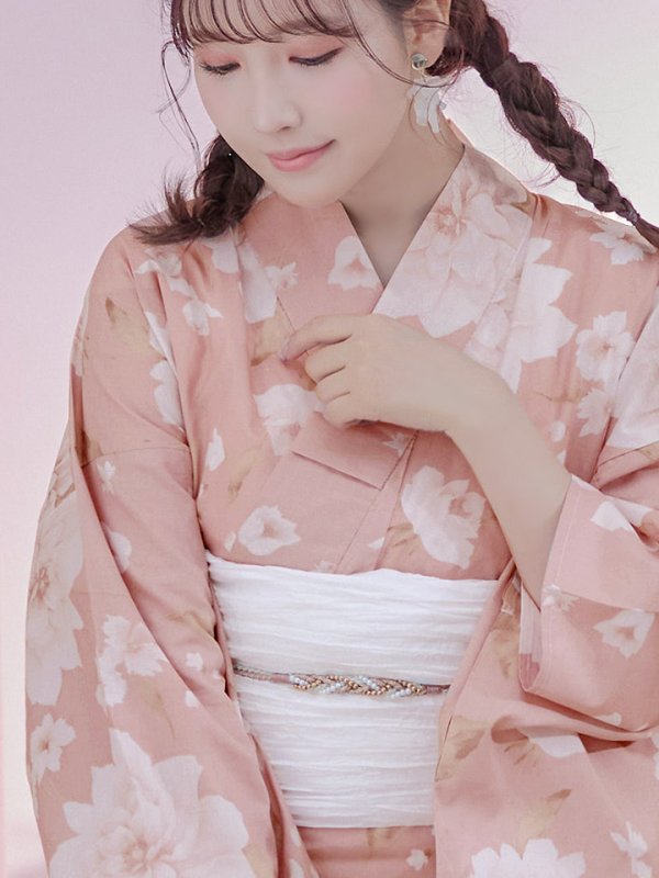 画像6: 【即日発送】【浴衣】くすみピンク地のホワイト牡丹浴衣【浴衣３点セット 浴衣/帯/下駄】[YMT]