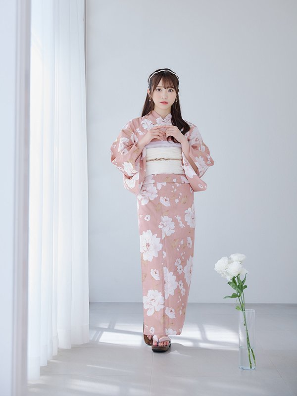 画像7: 【即日発送】【浴衣】くすみピンク地のホワイト牡丹浴衣【浴衣３点セット 浴衣/帯/下駄】[YMT]