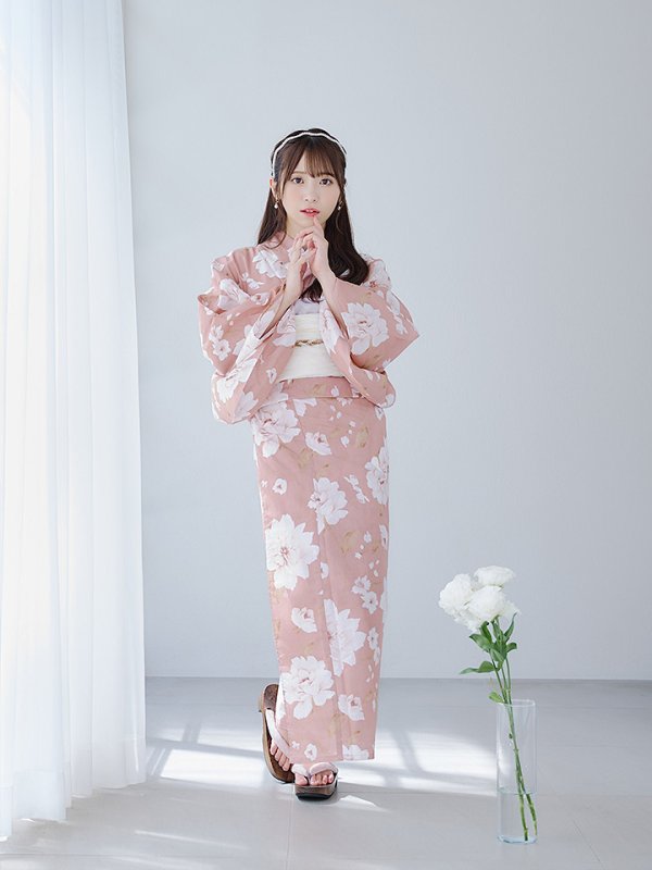画像8: 【即日発送】【浴衣】くすみピンク地のホワイト牡丹浴衣【浴衣３点セット 浴衣/帯/下駄】[YMT]
