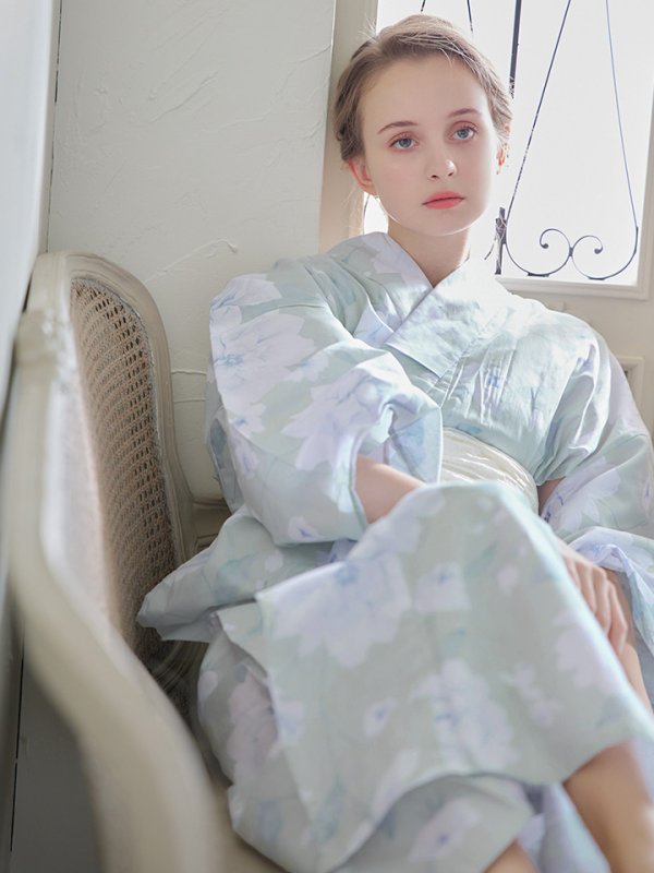 画像10: 【即日発送】【浴衣】ミント地x牡丹浴衣 【浴衣３点セット 浴衣/帯/下駄】[YMT]