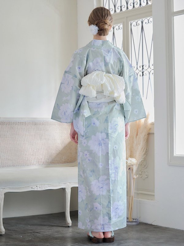 画像8: 【即日発送】【浴衣】ミント地x牡丹浴衣 【浴衣３点セット 浴衣/帯/下駄】[YMT]