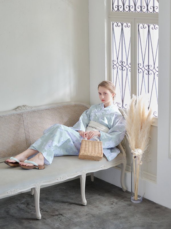 画像9: 【即日発送】【浴衣】ミント地x牡丹浴衣 【浴衣３点セット 浴衣/帯/下駄】[YMT]