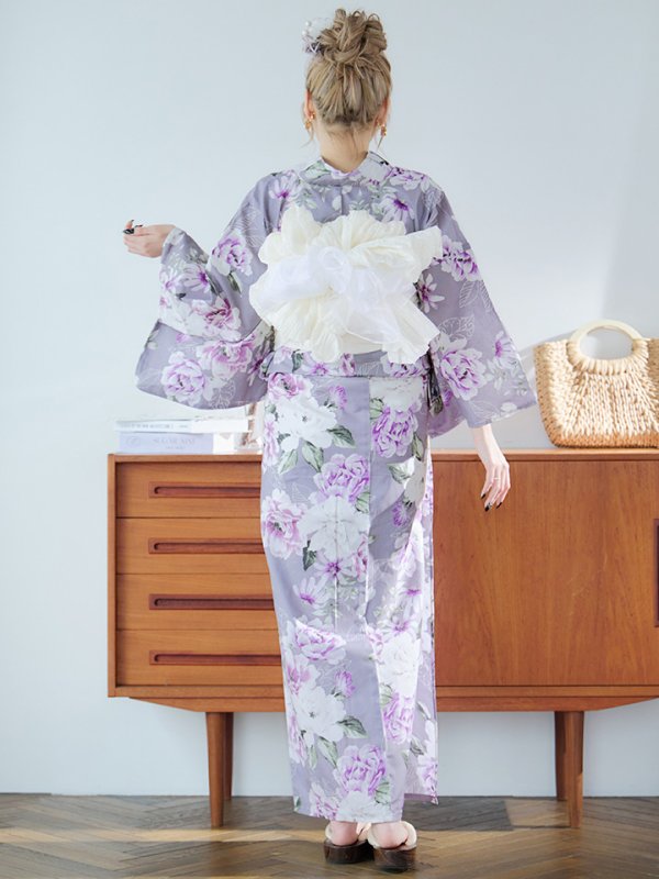 画像16: 【即日発送】大胆に咲き誇る紫×白牡丹浴衣【浴衣３点セット 浴衣/帯/下駄】[YMT]