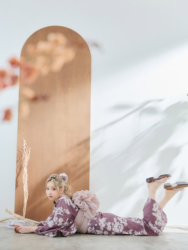 画像10: 【即日発送】【浴衣セール】エンジ×椿ニュアンス浴衣【浴衣３点セット 浴衣/帯/下駄】[YMT]