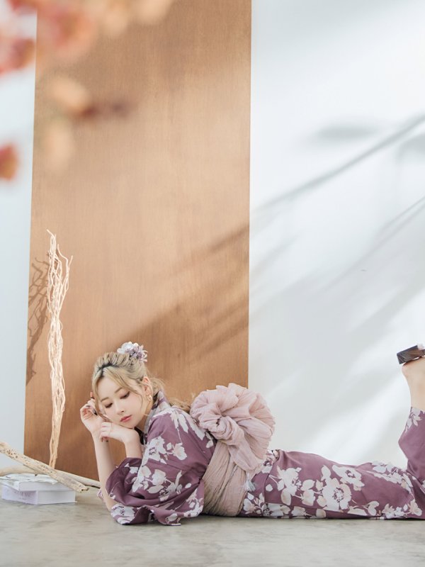 画像11: 【即日発送】【浴衣セール】エンジ×椿ニュアンス浴衣【浴衣３点セット 浴衣/帯/下駄】[YMT]