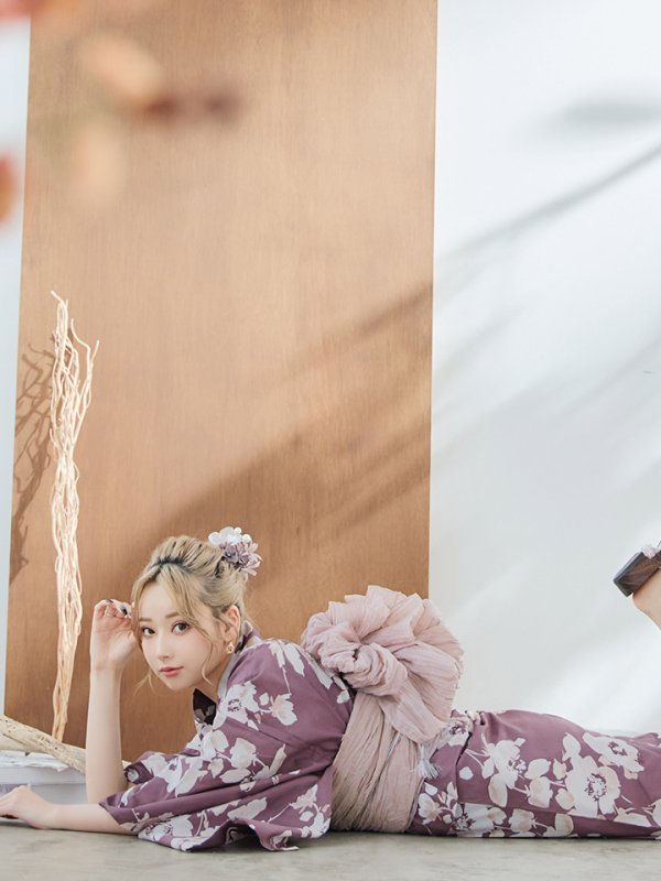 画像12: 【即日発送】【浴衣セール】エンジ×椿ニュアンス浴衣【浴衣３点セット 浴衣/帯/下駄】[YMT]