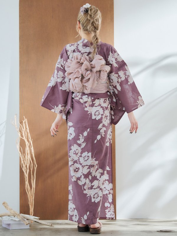 画像14: 【即日発送】【浴衣セール】エンジ×椿ニュアンス浴衣【浴衣３点セット 浴衣/帯/下駄】[YMT]