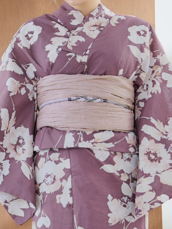 画像15: 【即日発送】【浴衣セール】エンジ×椿ニュアンス浴衣【浴衣３点セット 浴衣/帯/下駄】[YMT]