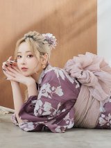 【浴衣セール!】【即日発送】エンジ×椿ニュアンス浴衣【浴衣３点セット 浴衣/帯/下駄】[FB02]