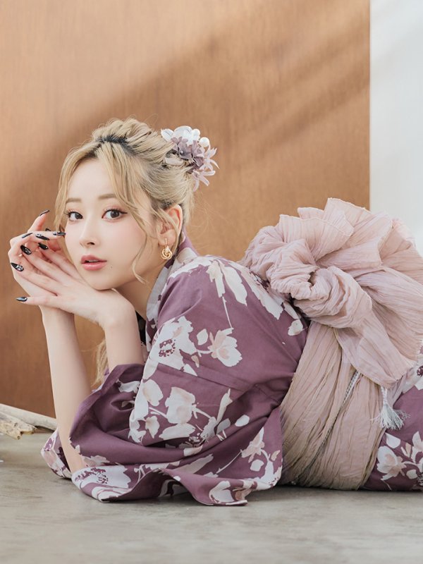 画像3: 【即日発送】【浴衣セール】エンジ×椿ニュアンス浴衣【浴衣３点セット 浴衣/帯/下駄】[YMT]