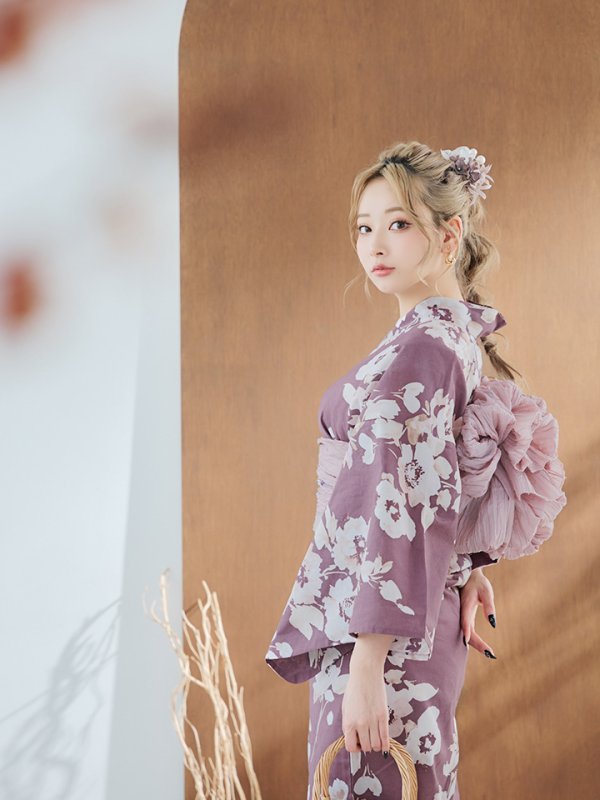 画像8: 【即日発送】【浴衣セール】エンジ×椿ニュアンス浴衣【浴衣３点セット 浴衣/帯/下駄】[YMT]