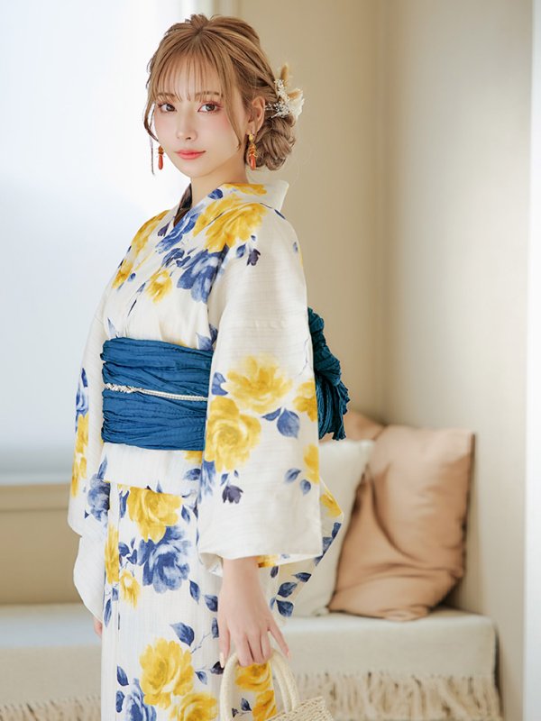 画像11: 【即日発送】【浴衣】ブルーxイエローローズ 薔薇 バラ 浴衣 【浴衣３点セット 浴衣/帯/下駄】[YMT]