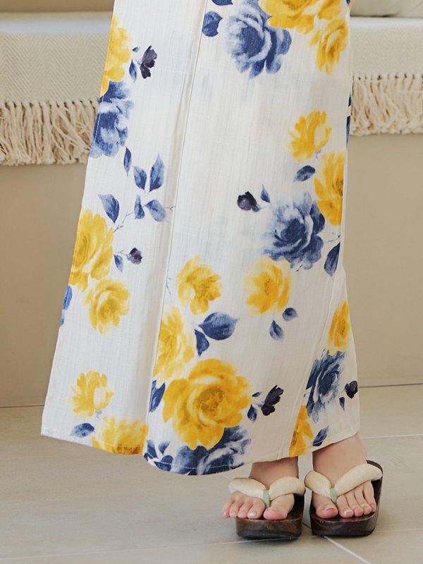 画像7: 【即日発送】【浴衣】ブルーxイエローローズ 薔薇 バラ 浴衣 【浴衣３点セット 浴衣/帯/下駄】[YMT]