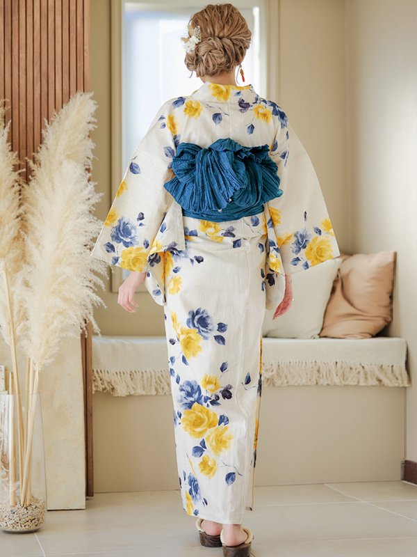 画像8: 【即日発送】【浴衣】ブルーxイエローローズ 薔薇 バラ 浴衣 【浴衣３点セット 浴衣/帯/下駄】[YMT]