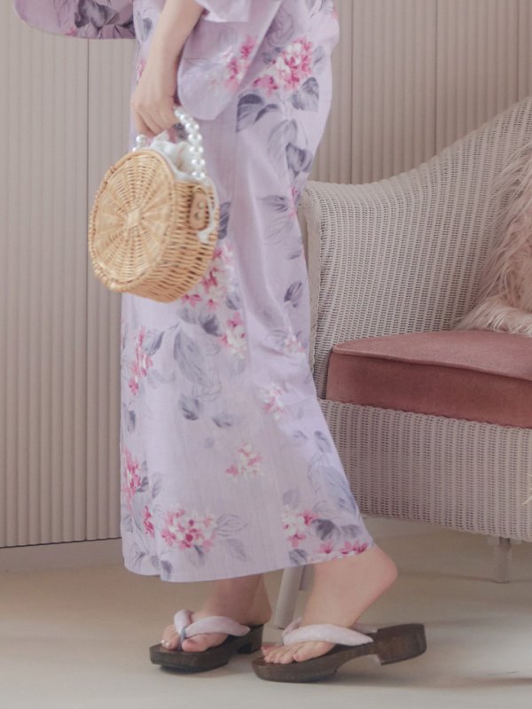 画像7: 【即日発送】【浴衣セール】ピンクストライプ地x紫陽花浴衣 【浴衣３点セット 浴衣/帯/下駄】[YMT]