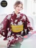 画像1: 【即日発送】【浴衣】エンジ×モダンハイビスカス浴衣 OBI-siwa-202-ok-14-MUS / HIMO-900-yn-7-MOC / YA-1081-kj-P / GETA-02-ok-7-R [YMT] (1)