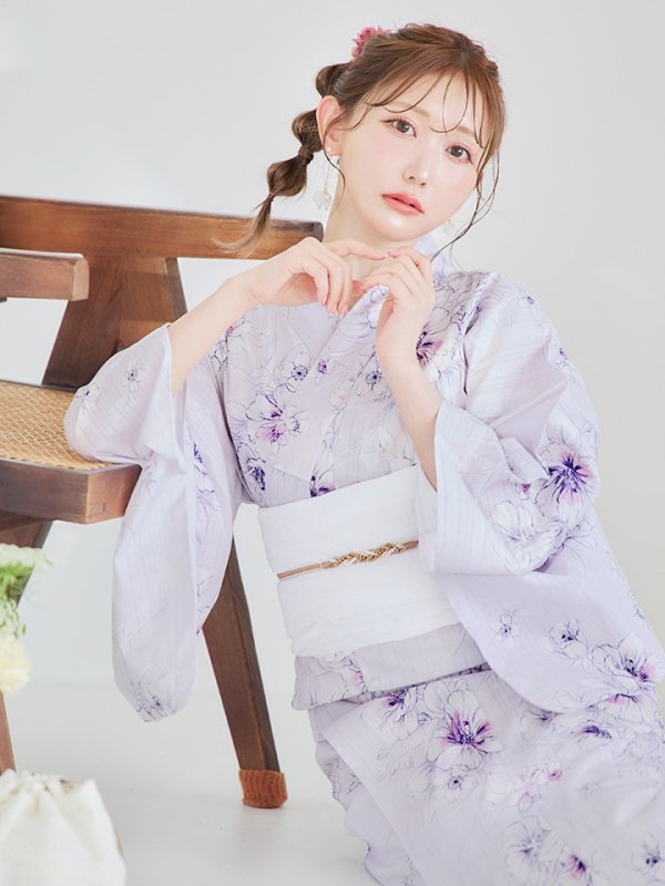 画像10: 【浴衣セール！】【即日発送】可憐なパープルxホワイト牡丹浴衣【浴衣３点セット 浴衣/帯/下駄】[YMT]