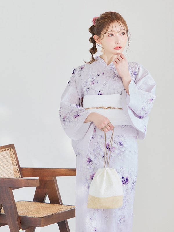 画像12: 【浴衣セール！】【即日発送】可憐なパープルxホワイト牡丹浴衣【浴衣３点セット 浴衣/帯/下駄】[YMT]