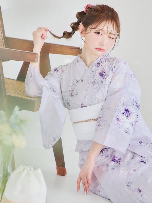画像14: 【浴衣セール！】【即日発送】可憐なパープルxホワイト牡丹浴衣【浴衣３点セット 浴衣/帯/下駄】[YMT]