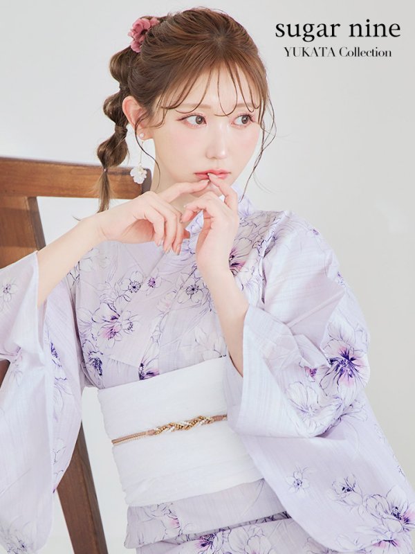 画像3: 【浴衣セール！】【即日発送】可憐なパープルxホワイト牡丹浴衣【浴衣３点セット 浴衣/帯/下駄】[YMT]